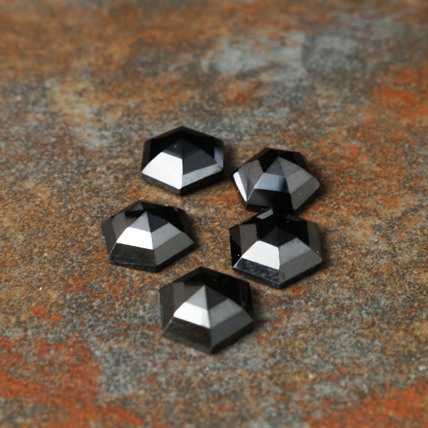 Facetted Black Spinel hexagonal cabochons