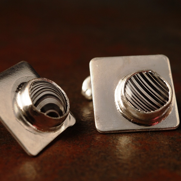 Contemporary handcrafted recycled sterling silver Fordite studs