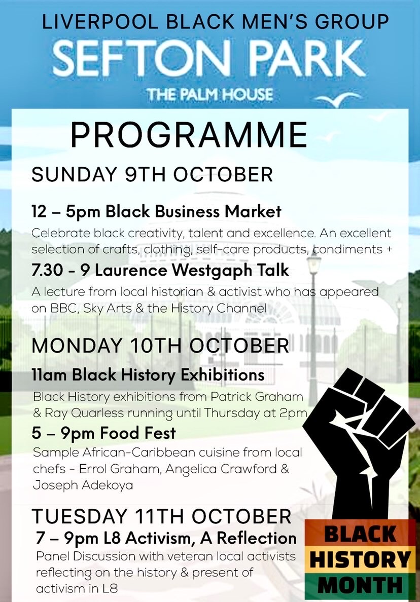 Liverpool Black Men's Group Sefton Park Takeover Programme Flyer