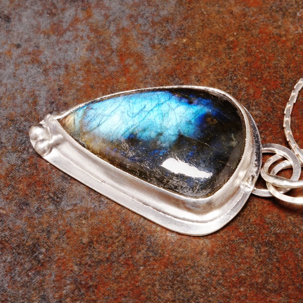 Handmade sterling silver bezel set healing crystal Labradorite pendant