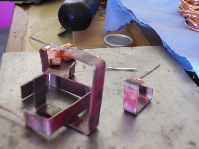 Handmade Square Copper Hoops after soldering