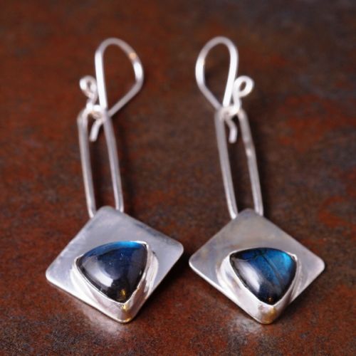 Handcrafted recycled sterling silver bezel set triangular earrings Joolzery giveaway prize