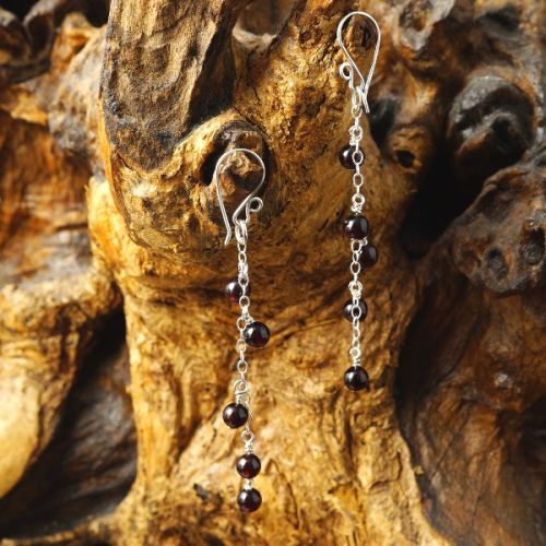 Handmade sterling silver waterfal garnet dangle earrings