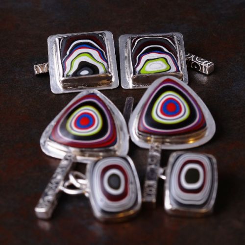 Handcrafted recycled sterling silver Fordite cufflinks