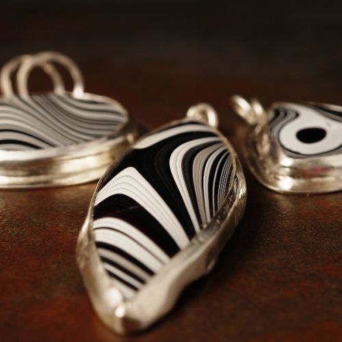 Handcrafted recycled sterling silver Round Fordite Studs