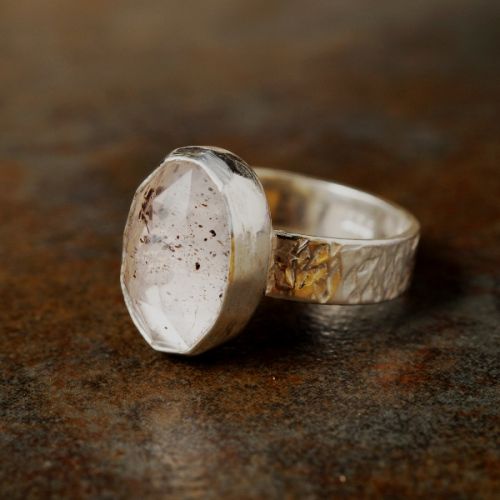 Handcrafted recycled textured sterling silver Super Seven ring