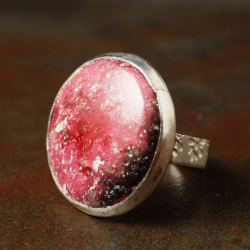 Handcrafted sterling silver Thulite Stamped Ring