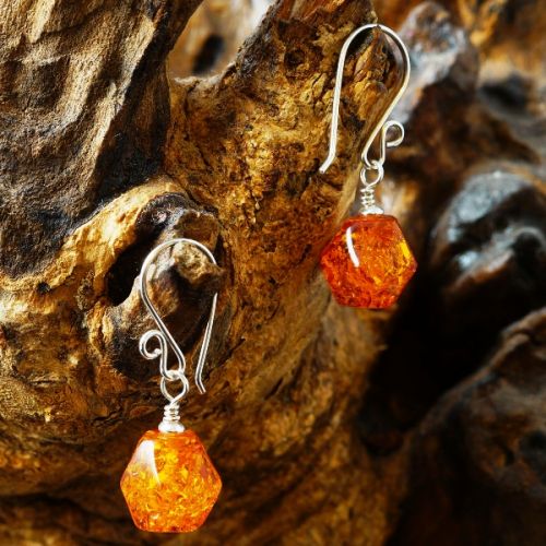 Handmade sterling silver hexagonal Amber earrings