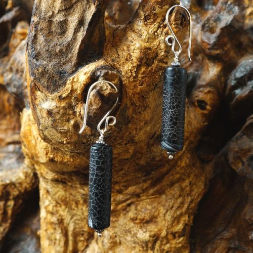 Handmade Sterling silver wire wrapped Black Agate Earrings