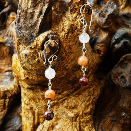 Handmade sterling silver wire wrapped Crimson Healer Earrings