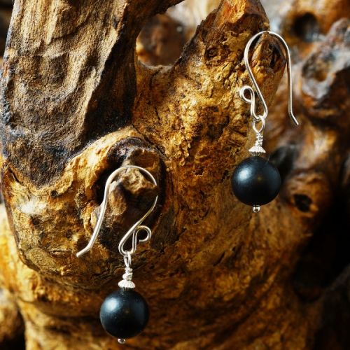 Handmade Sterling silver wire wrapped Shungite Earrings