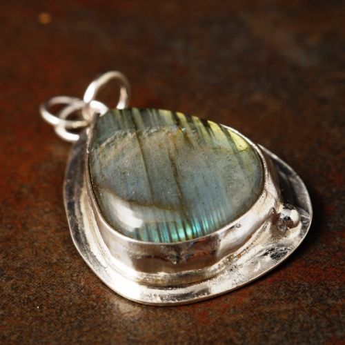 Handcrafted recycled sterling silver Teardrop Labradorite Pendant