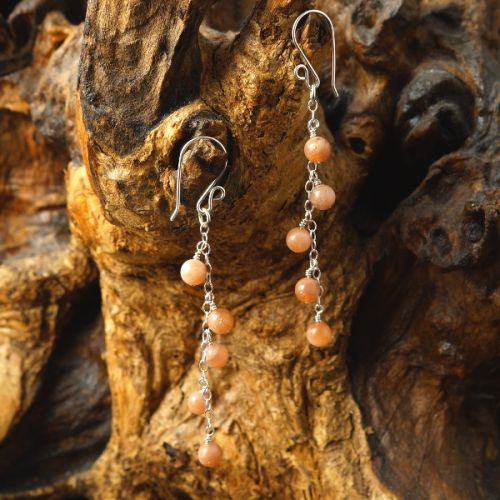 Handmade sterling silver Sunstone waterfall dangle earrings