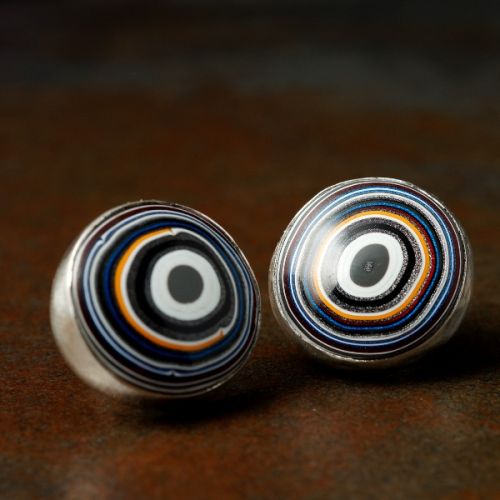 Handcrafted recycled sterling silver Round Fordite Studs