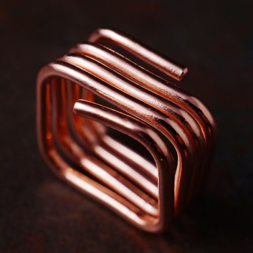 Handcrafted recycled square copper coil rings