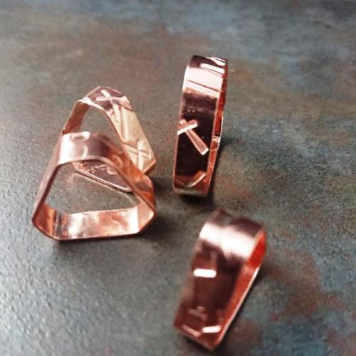 Handcrafted recycled copper triangular rings