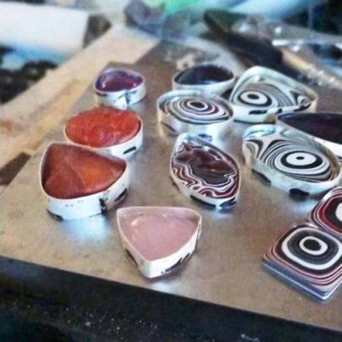 Handcrafted recycled fine silver bezel settings for fordite and healing stone cabochons