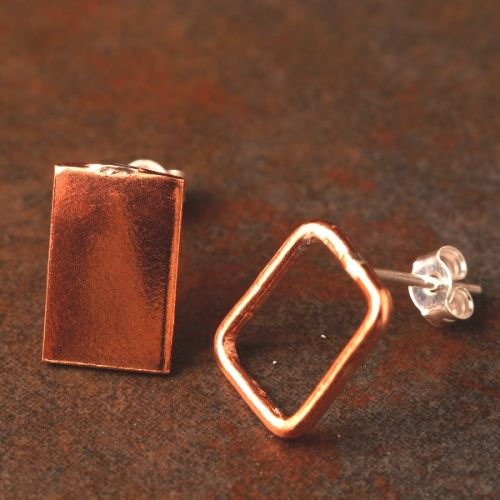 Handcrafted recycled copper asymmetric rectangular studs