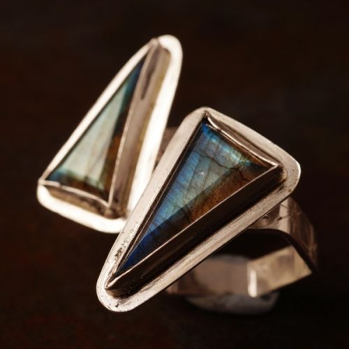 Handcrafted recycled sterling silver triangular Labradorite rings