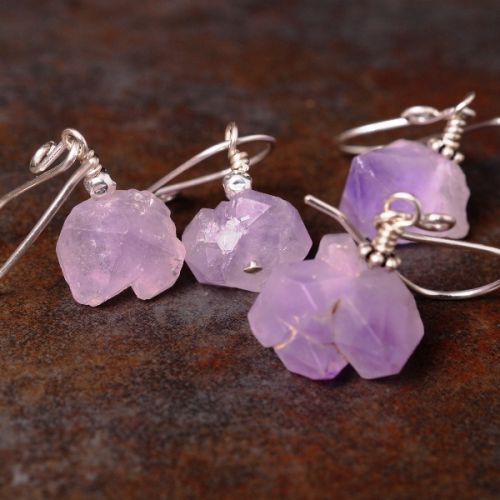 Handmade sterling silver bohochic Amethyst Point Earrings