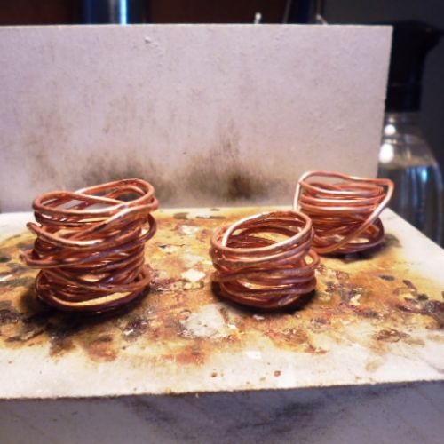 Handmade recycled copper wire chaos rings with textures