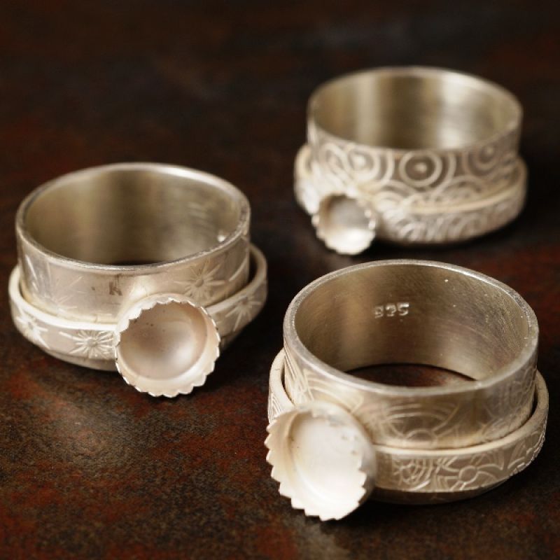 Handcrafted recycled stamped sterling silver Spinner rings