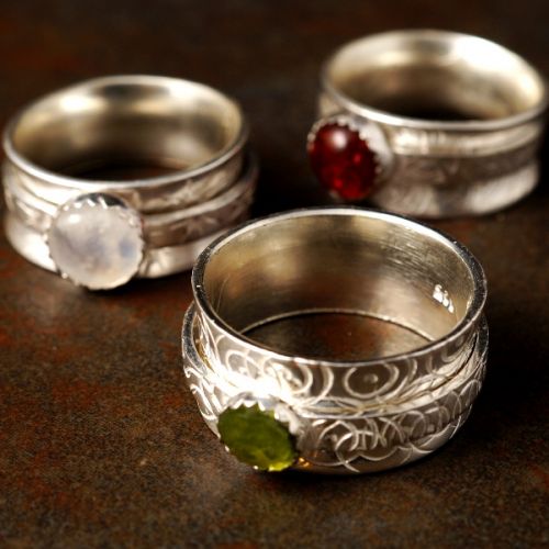 Handcrafted recycled stamped sterling silver healing crystal Spinner rings