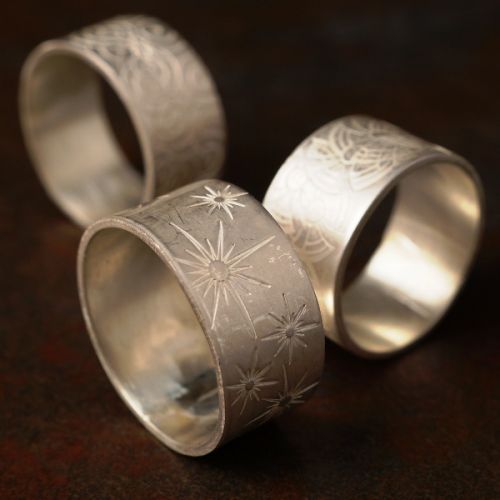 Handcrafted recycled stamped sterling silver Spinner rings