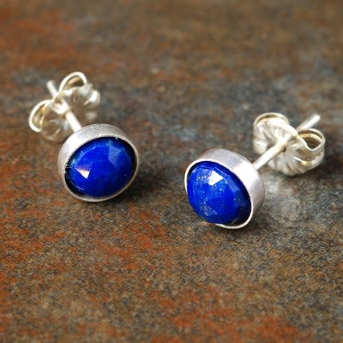 Handmade sterling silver facetted Lapis Lazuli studs