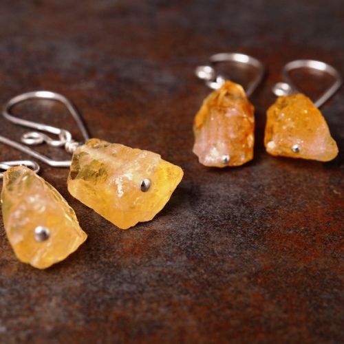 Handmade sterling silver bohochic Raw Citrine Earrings