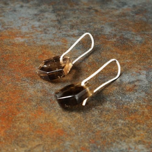 Handmade sterling silver bohochic Smokey Quartz Slices Earrings