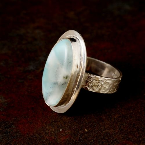 Handcrafted recycled sterling silver oval Larimar ring