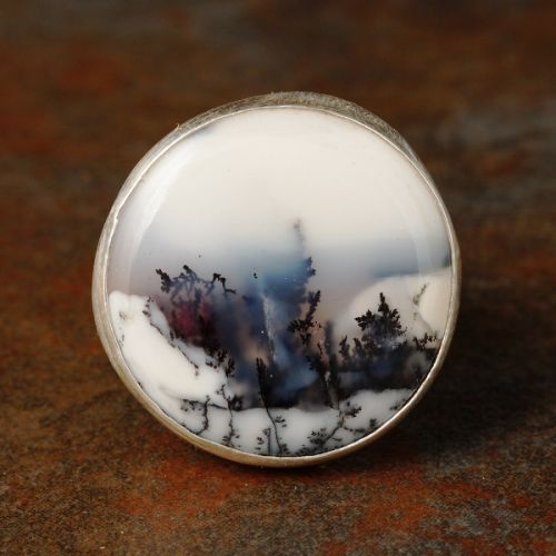 Handcrafted sterling silver bezel set Round Dendritic Agate Ring