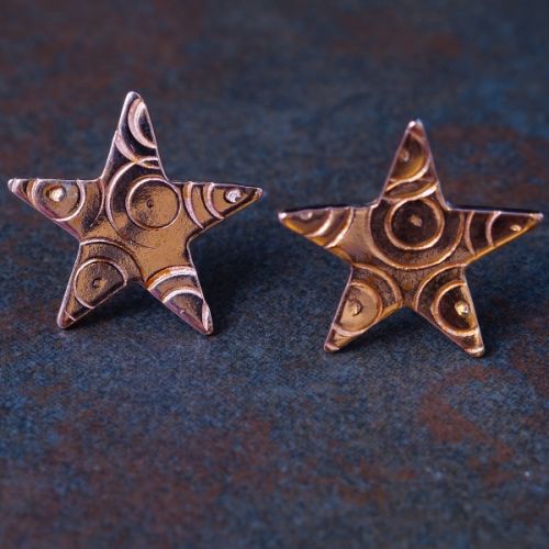 Handcrafted recycled copper stamped star studs