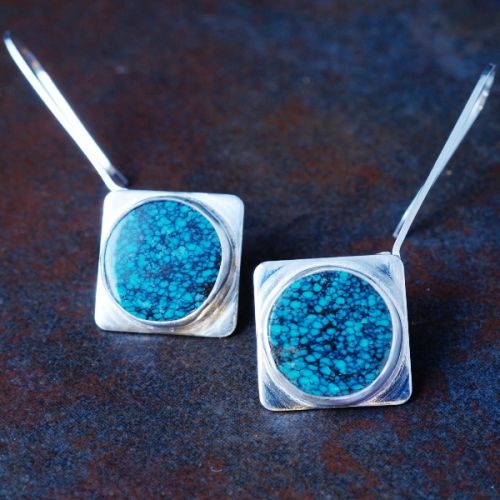 Handcrafted recycled sterling silver tibetan turquoise earrings