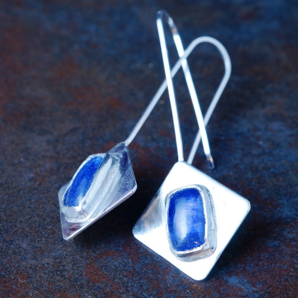 Handcrafted recycled diamond sterling silver tanzanite earrings