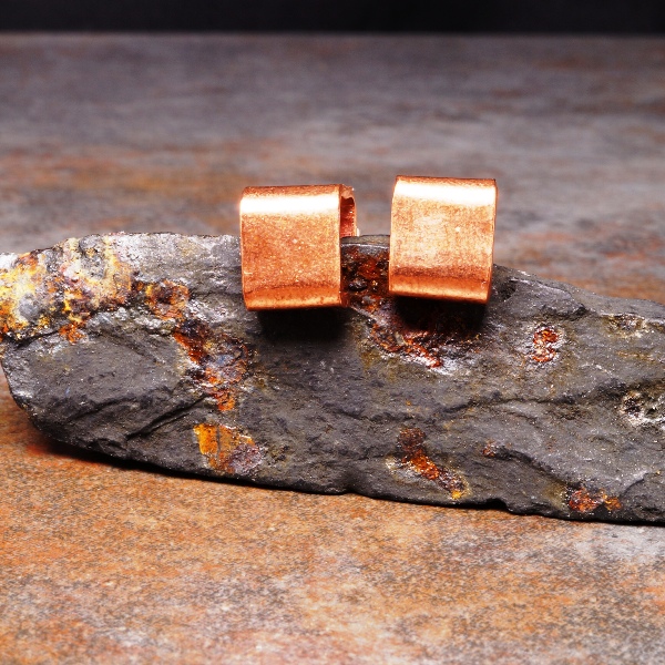 Handmade Cube Copper Studs with sterling silver ear posts