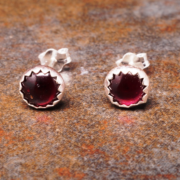 Handmade sterling silver Garnet studs