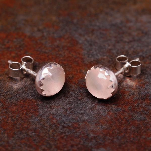 Handmade sterling silver Rose Quartz studs