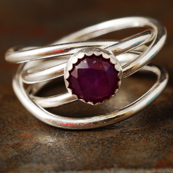 Handcrafted recycled sterling silver pink Star Sapphire Chaos ring