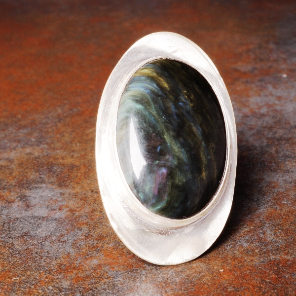 Handmade sterling silver bezel set Velvet Obsidian Ring