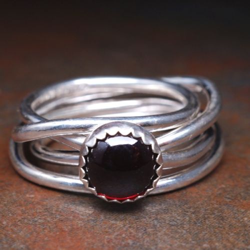 Handcrafted Recycled Sterling Silver wire Garnet Chaos Ring 05