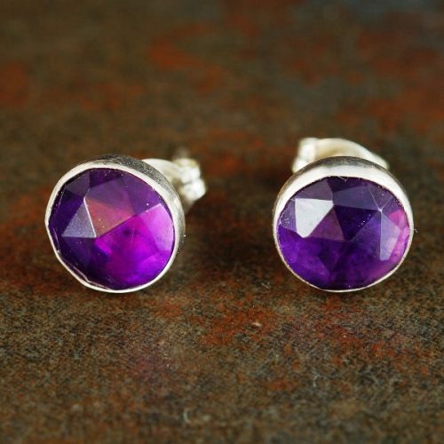 Handmade sterling silver faceted Amethyst studs - Large