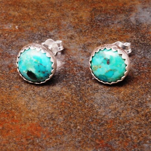 Handmade sterling silver bezel set Turquoise studs