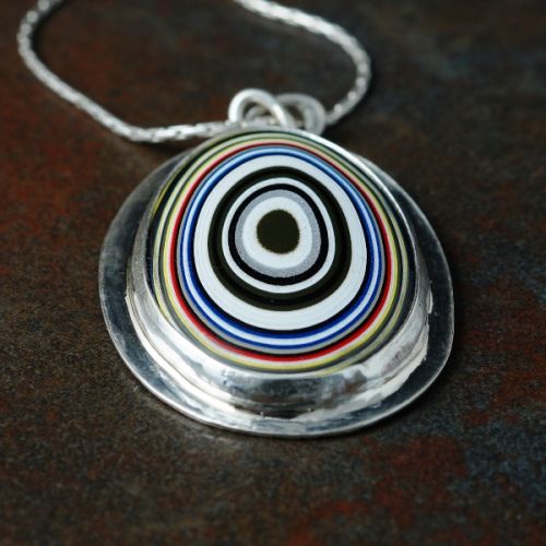 Handcrafted Oval Fordite Sterling Silver Bezel Set Pendant 01