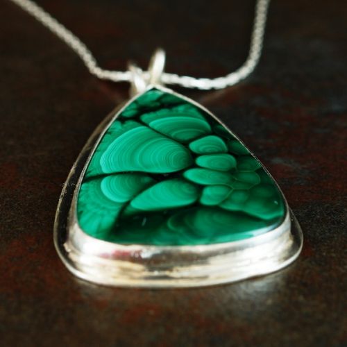 Handcrafted Teardrop Malachite Sterling Silver Bezel Set Pendant 03