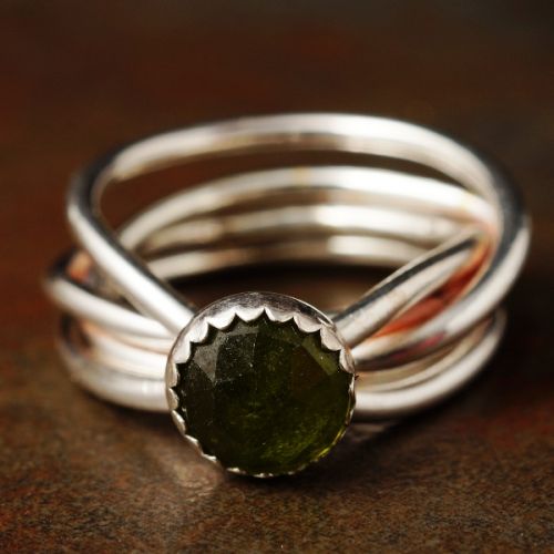 Handcrafted Sterling Silver Faceted Vesuvianite Chaos Ring 01