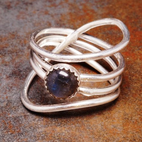 Handmade sterling silver bezel set square labradorite chaos ring