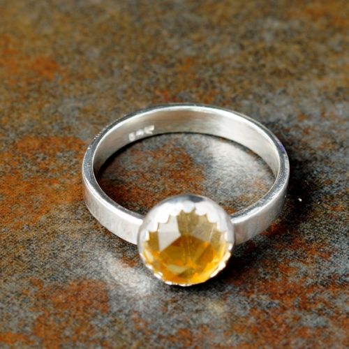 Handcrafted sterling silver faceted Citrine stacker Ring 01