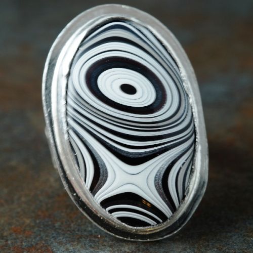 Handcrafted Oval Fordite Sterling Silver Bezel Set Ring 03